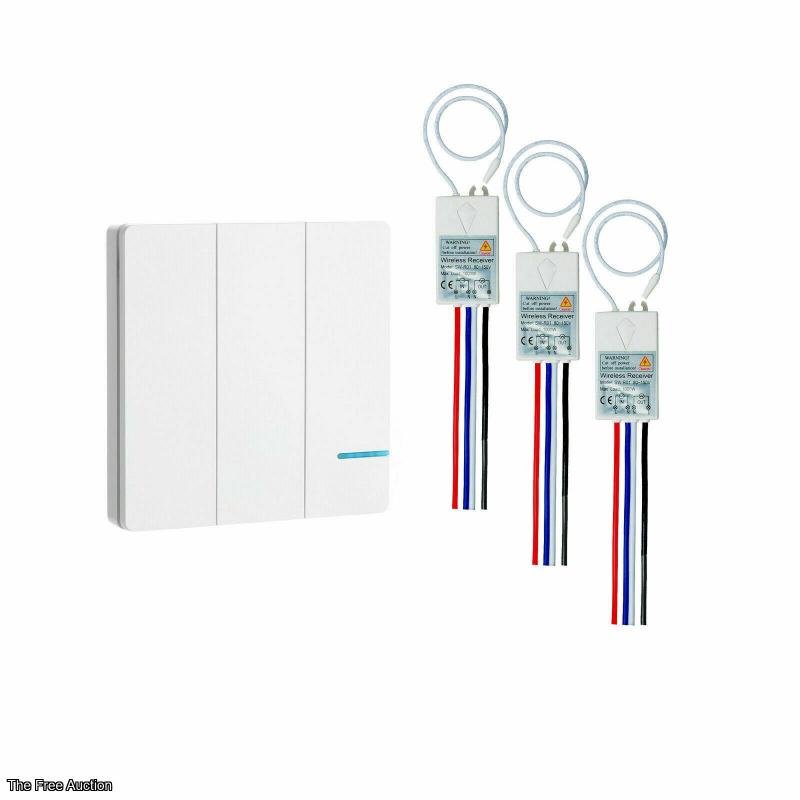 SuperInk 3-Gang White Plate Wireless Light Switch with 110V Receiver Kit Outdoor