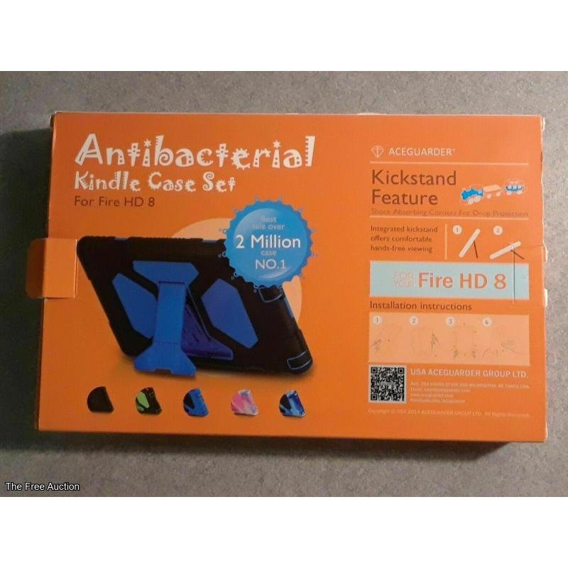 Blue/Black Antibacterial Kindle Case Set For Fire HD 8